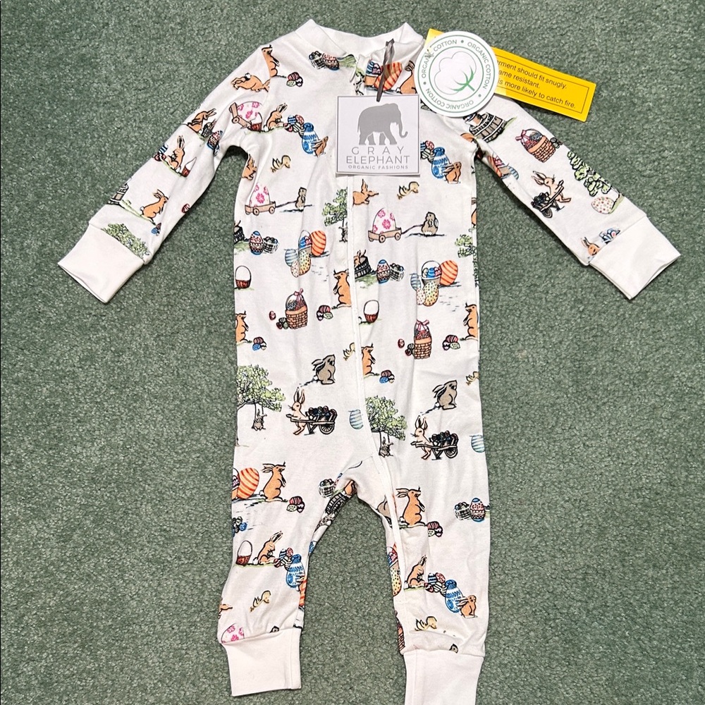NWT Organic Cotton One-Piece Romper - White with Multicolor Easter Print